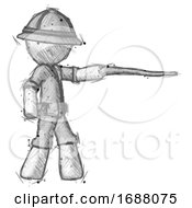 Poster, Art Print Of Sketch Explorer Ranger Man Pointing With Hiking Stick
