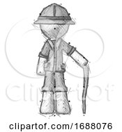 Poster, Art Print Of Sketch Explorer Ranger Man Standing With Hiking Stick