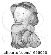Poster, Art Print Of Sketch Explorer Ranger Man Sitting With Head Down Back View Facing Right