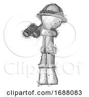 Poster, Art Print Of Sketch Explorer Ranger Man Holding Binoculars Ready To Look Left