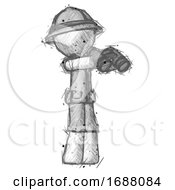 Poster, Art Print Of Sketch Explorer Ranger Man Holding Binoculars Ready To Look Right