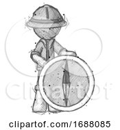 Poster, Art Print Of Sketch Explorer Ranger Man Standing Beside Large Compass
