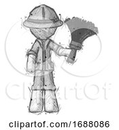 Poster, Art Print Of Sketch Explorer Ranger Man Holding Feather Duster Facing Forward