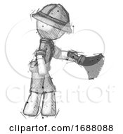 Poster, Art Print Of Sketch Explorer Ranger Man Dusting With Feather Duster Downwards