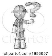 Poster, Art Print Of Sketch Explorer Ranger Man Holding Question Mark To Right