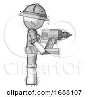 Poster, Art Print Of Sketch Explorer Ranger Man Using Drill Drilling Something On Right Side