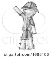 Poster, Art Print Of Sketch Explorer Ranger Man Waving Emphatically With Right Arm