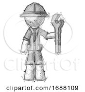 Poster, Art Print Of Sketch Explorer Ranger Man Holding Wrench Ready To Repair Or Work