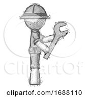 Poster, Art Print Of Sketch Explorer Ranger Man Using Wrench Adjusting Something To Right