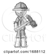 Poster, Art Print Of Sketch Explorer Ranger Man Holding Hammer Ready To Work