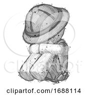 Poster, Art Print Of Sketch Explorer Ranger Man Sitting With Head Down Facing Angle Left