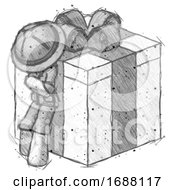 Poster, Art Print Of Sketch Explorer Ranger Man Leaning On Gift With Bow Angle View