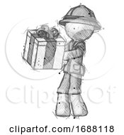 Poster, Art Print Of Sketch Explorer Ranger Man Presenting A Present With Large Bow On It