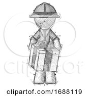 Poster, Art Print Of Sketch Explorer Ranger Man Gifting Present With Large Bow Front View
