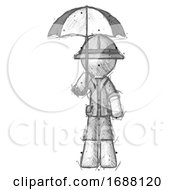 Poster, Art Print Of Sketch Explorer Ranger Man Holding Umbrella