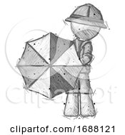 Poster, Art Print Of Sketch Explorer Ranger Man Holding Rainbow Umbrella Out To Viewer
