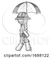 Poster, Art Print Of Sketch Explorer Ranger Man Woman Walking With Umbrella