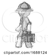 Poster, Art Print Of Sketch Explorer Ranger Man Walking With Briefcase To The Left