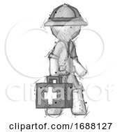 Poster, Art Print Of Sketch Explorer Ranger Man Walking With Medical Aid Briefcase To Right