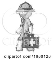 Poster, Art Print Of Sketch Explorer Ranger Man Walking With Medical Aid Briefcase To Left