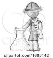 Poster, Art Print Of Sketch Explorer Ranger Man Holding Test Tube Beside Beaker Or Flask
