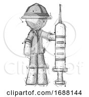 Poster, Art Print Of Sketch Explorer Ranger Man Holding Large Syringe