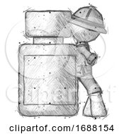 Poster, Art Print Of Sketch Explorer Ranger Man Leaning Against Large Medicine Bottle