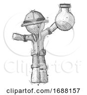 Poster, Art Print Of Sketch Explorer Ranger Man Holding Large Round Flask Or Beaker