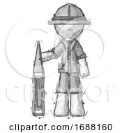 Poster, Art Print Of Sketch Explorer Ranger Man Standing With Large Thermometer