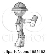 Poster, Art Print Of Sketch Explorer Ranger Man Holding Pill Walking To Right