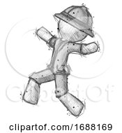 Poster, Art Print Of Sketch Explorer Ranger Man Running Away In Hysterical Panic Direction Left