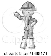 Poster, Art Print Of Sketch Explorer Ranger Man Waving Right Arm With Hand On Hip