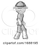 Poster, Art Print Of Sketch Explorer Ranger Man Walking Turned Right Front View