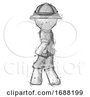 Poster, Art Print Of Sketch Explorer Ranger Man Walking Away Direction Left View