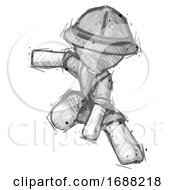 Poster, Art Print Of Sketch Explorer Ranger Man Action Hero Jump Pose