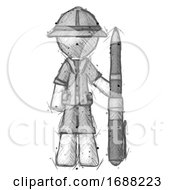 Poster, Art Print Of Sketch Explorer Ranger Man Holding Large Pen