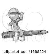Poster, Art Print Of Sketch Explorer Ranger Man Riding A Pen Like A Giant Rocket
