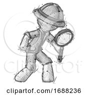 Poster, Art Print Of Sketch Explorer Ranger Man Inspecting With Large Magnifying Glass Right