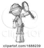 Sketch Explorer Ranger Man Inspecting With Large Magnifying Glass Facing Up