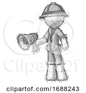 Poster, Art Print Of Sketch Explorer Ranger Man Holding Megaphone Bullhorn Facing Right