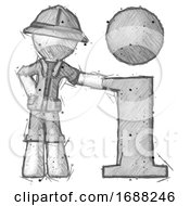Poster, Art Print Of Sketch Explorer Ranger Man With Info Symbol Leaning Up Against It