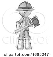 Poster, Art Print Of Sketch Explorer Ranger Man With Sledgehammer Standing Ready To Work Or Defend