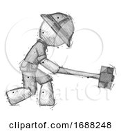 Poster, Art Print Of Sketch Explorer Ranger Man Hitting With Sledgehammer Or Smashing Something