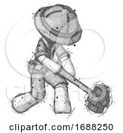 Poster, Art Print Of Sketch Explorer Ranger Man Hitting With Sledgehammer Or Smashing Something At Angle