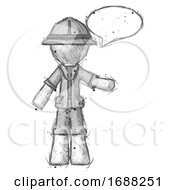 Poster, Art Print Of Sketch Explorer Ranger Man With Word Bubble Talking Chat Icon