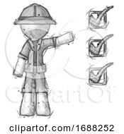 Poster, Art Print Of Sketch Explorer Ranger Man Standing By List Of Checkmarks