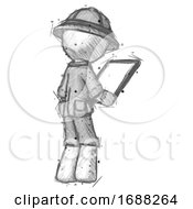 Poster, Art Print Of Sketch Explorer Ranger Man Looking At Tablet Device Computer Facing Away
