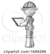 Poster, Art Print Of Sketch Explorer Ranger Man Looking At Tablet Device Computer With Back To Viewer