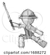 Poster, Art Print Of Sketch Explorer Ranger Man With Ninja Sword Katana In Defense Pose