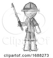 Poster, Art Print Of Sketch Explorer Ranger Man Standing Up With Ninja Sword Katana